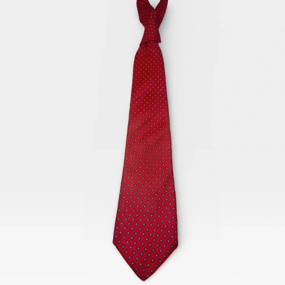 Guy Laroche Red and Blue Geometric 100% Silk Tie